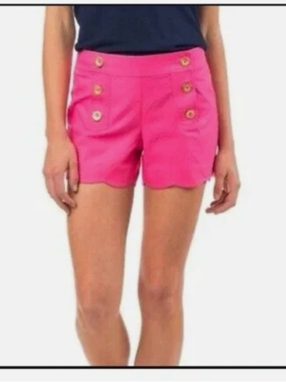 Southern Tide Bright Pink Scalloped High-Waist Shorts